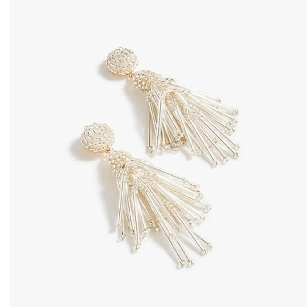 NWT J. Crew beaded tassel earrings silver